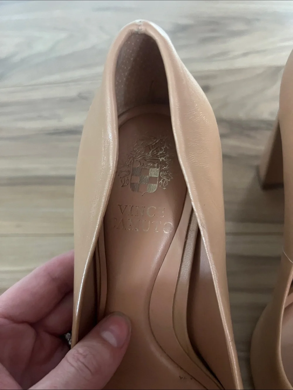 Vince Camuto Beige Pointed Toe Block Heel Pumps